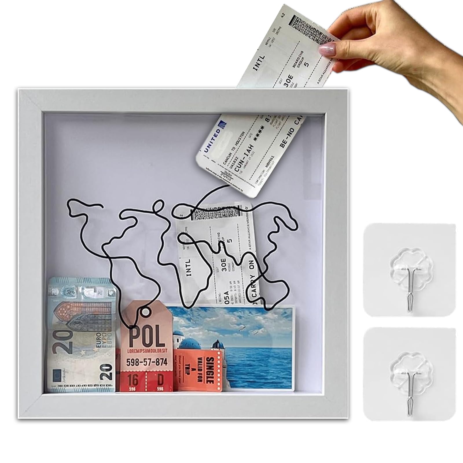 Adventure Archive Box Frame,White Travel Memory Box,Ticket Box